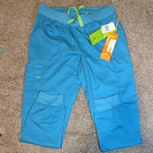 Landau Women Teal Joggers Scrubs with Lime Accents